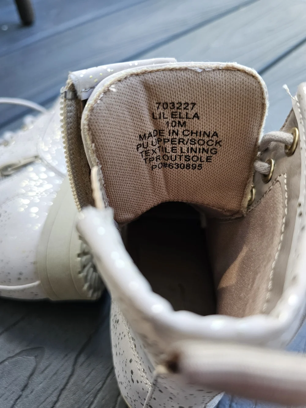 Kids Beige Glitter Lace-Up Combat Boots
